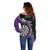 Personalised New Zealand Darts Off Shoulder Sweater Koru Tribal Tattoo and Silver Fern Maori Pattern Purple Color