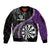 Personalised New Zealand Darts Sleeve Zip Bomber Jacket Koru Tribal Tattoo and Silver Fern Maori Pattern Purple Color