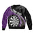 Personalised New Zealand Darts Sleeve Zip Bomber Jacket Koru Tribal Tattoo and Silver Fern Maori Pattern Purple Color