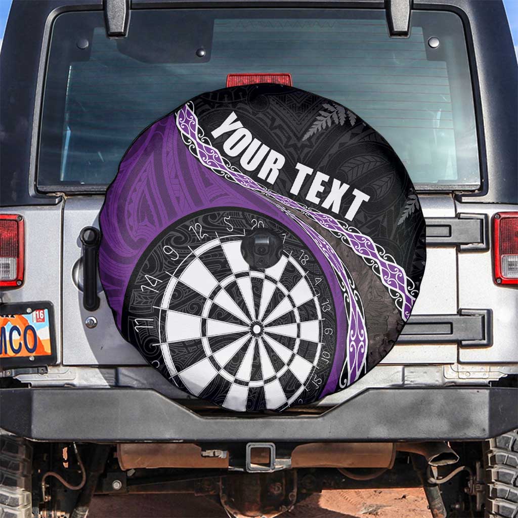 Personalised New Zealand Darts Spare Tire Cover Koru Tribal Tattoo and Silver Fern Maori Pattern Purple Color