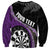 Personalised New Zealand Darts Sweatshirt Koru Tribal Tattoo and Silver Fern Maori Pattern Purple Color