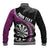 Personalised New Zealand Darts Baseball Jacket Koru Tribal Tattoo and Silver Fern Maori Pattern Pink Color