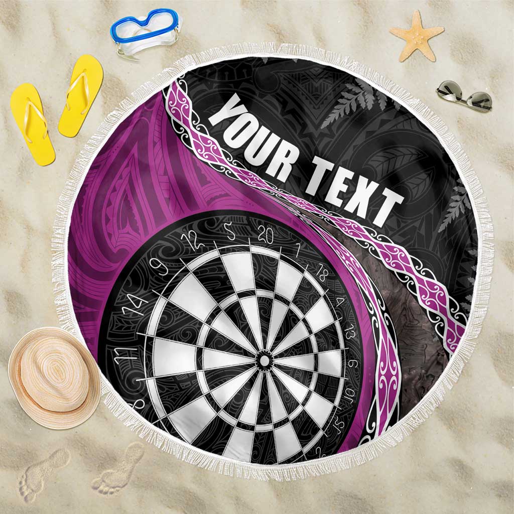 Personalised New Zealand Darts Beach Blanket Koru Tribal Tattoo and Silver Fern Maori Pattern Pink Color