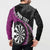 Personalised New Zealand Darts Button Sweatshirt Koru Tribal Tattoo and Silver Fern Maori Pattern Pink Color