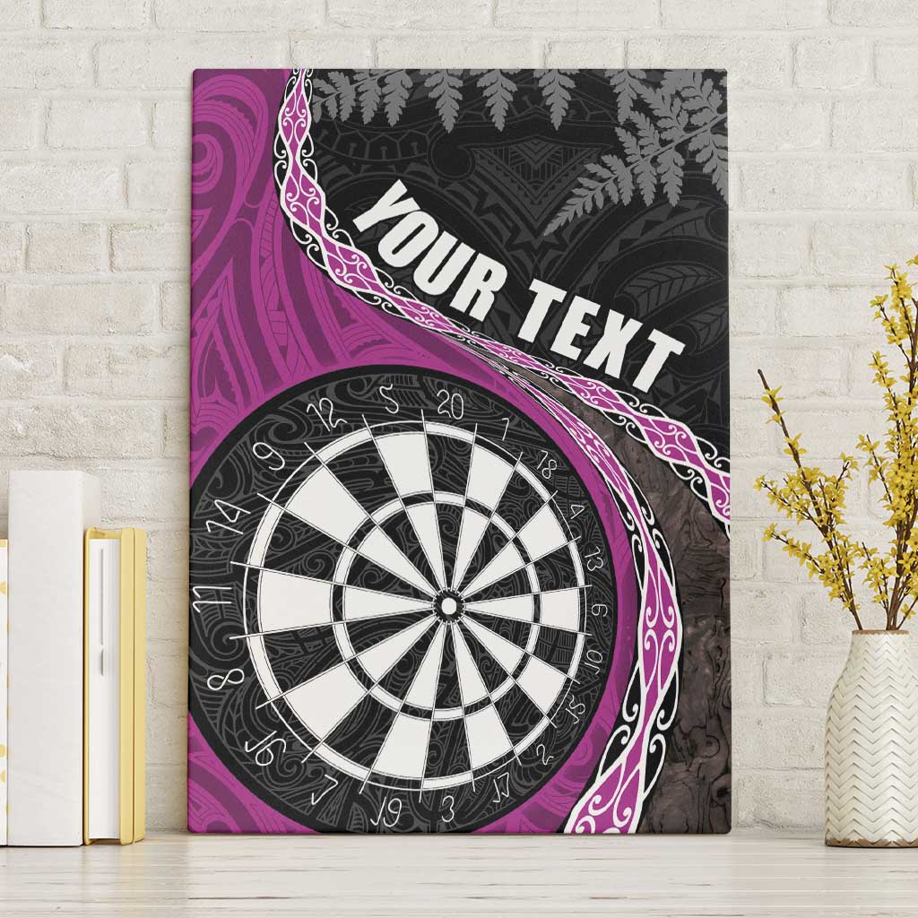 Personalised New Zealand Darts Canvas Wall Art Koru Tribal Tattoo and Silver Fern Maori Pattern Pink Color