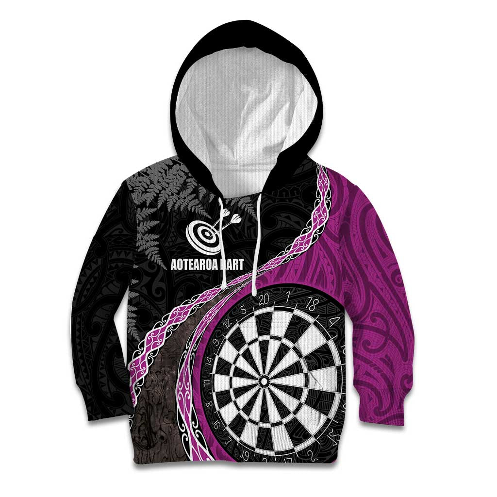 Personalised New Zealand Darts Kid Hoodie Koru Tribal Tattoo and Silver Fern Maori Pattern Pink Color