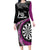 Personalised New Zealand Darts Long Sleeve Bodycon Dress Koru Tribal Tattoo and Silver Fern Maori Pattern Pink Color