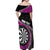 Personalised New Zealand Darts Off Shoulder Maxi Dress Koru Tribal Tattoo and Silver Fern Maori Pattern Pink Color