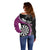 Personalised New Zealand Darts Off Shoulder Sweater Koru Tribal Tattoo and Silver Fern Maori Pattern Pink Color