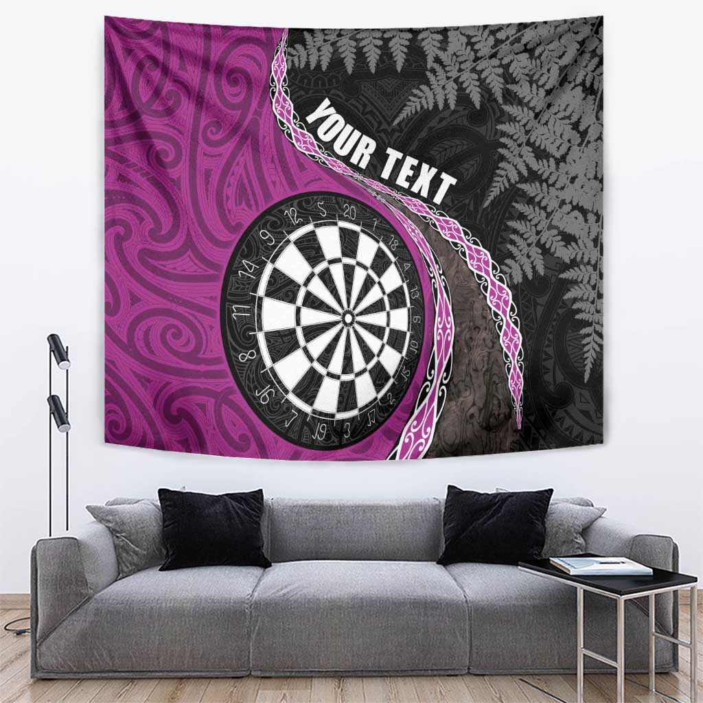 Personalised New Zealand Darts Tapestry Koru Tribal Tattoo and Silver Fern Maori Pattern Pink Color