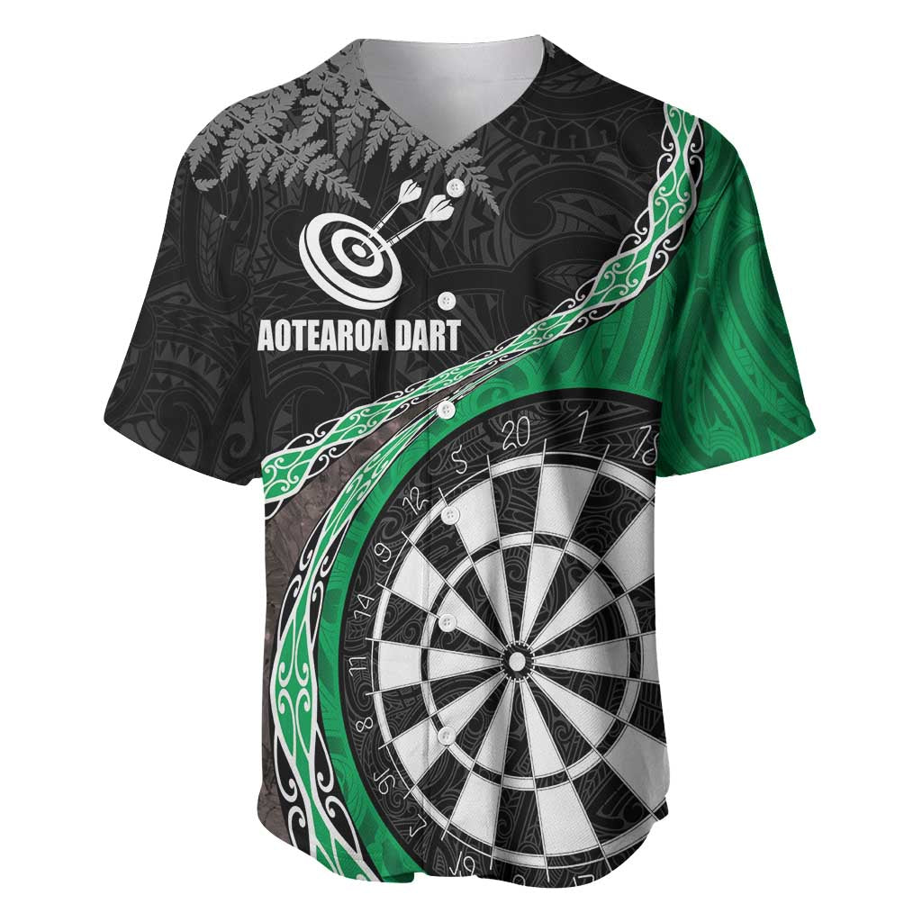 Personalised New Zealand Darts Baseball Jersey Koru Tribal Tattoo and Silver Fern Maori Pattern Green Color LT03 Green - Polynesian Pride