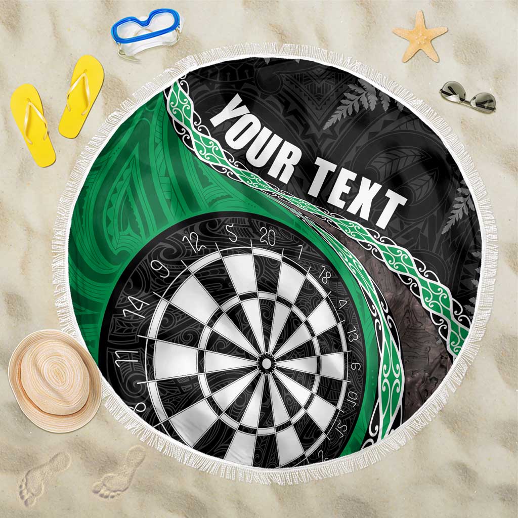 Personalised New Zealand Darts Beach Blanket Koru Tribal Tattoo and Silver Fern Maori Pattern Green Color