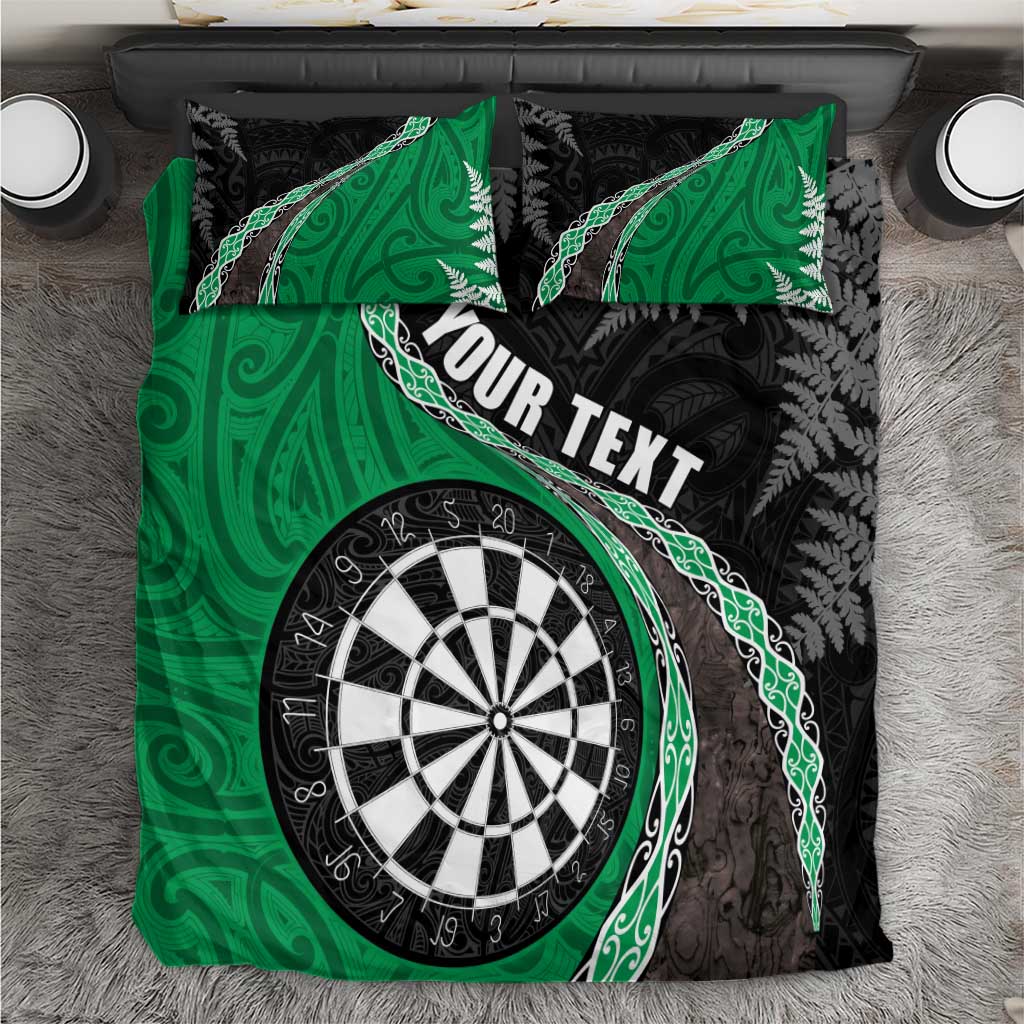 Personalised New Zealand Darts Bedding Set Koru Tribal Tattoo and Silver Fern Maori Pattern Green Color LT03 Green - Polynesian Pride