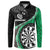 Personalised New Zealand Darts Button Sweatshirt Koru Tribal Tattoo and Silver Fern Maori Pattern Green Color