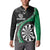 Personalised New Zealand Darts Button Sweatshirt Koru Tribal Tattoo and Silver Fern Maori Pattern Green Color