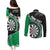 Personalised New Zealand Darts Couples Matching Puletasi and Long Sleeve Button Shirt Koru Tribal Tattoo and Silver Fern Maori Pattern Green Color