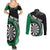 Personalised New Zealand Darts Couples Matching Summer Maxi Dress and Long Sleeve Button Shirt Koru Tribal Tattoo and Silver Fern Maori Pattern Green Color