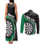 Personalised New Zealand Darts Couples Matching Tank Maxi Dress and Long Sleeve Button Shirt Koru Tribal Tattoo and Silver Fern Maori Pattern Green Color