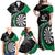 Personalised New Zealand Darts Family Matching Off Shoulder Maxi Dress and Hawaiian Shirt Koru Tribal Tattoo and Silver Fern Maori Pattern Green Color