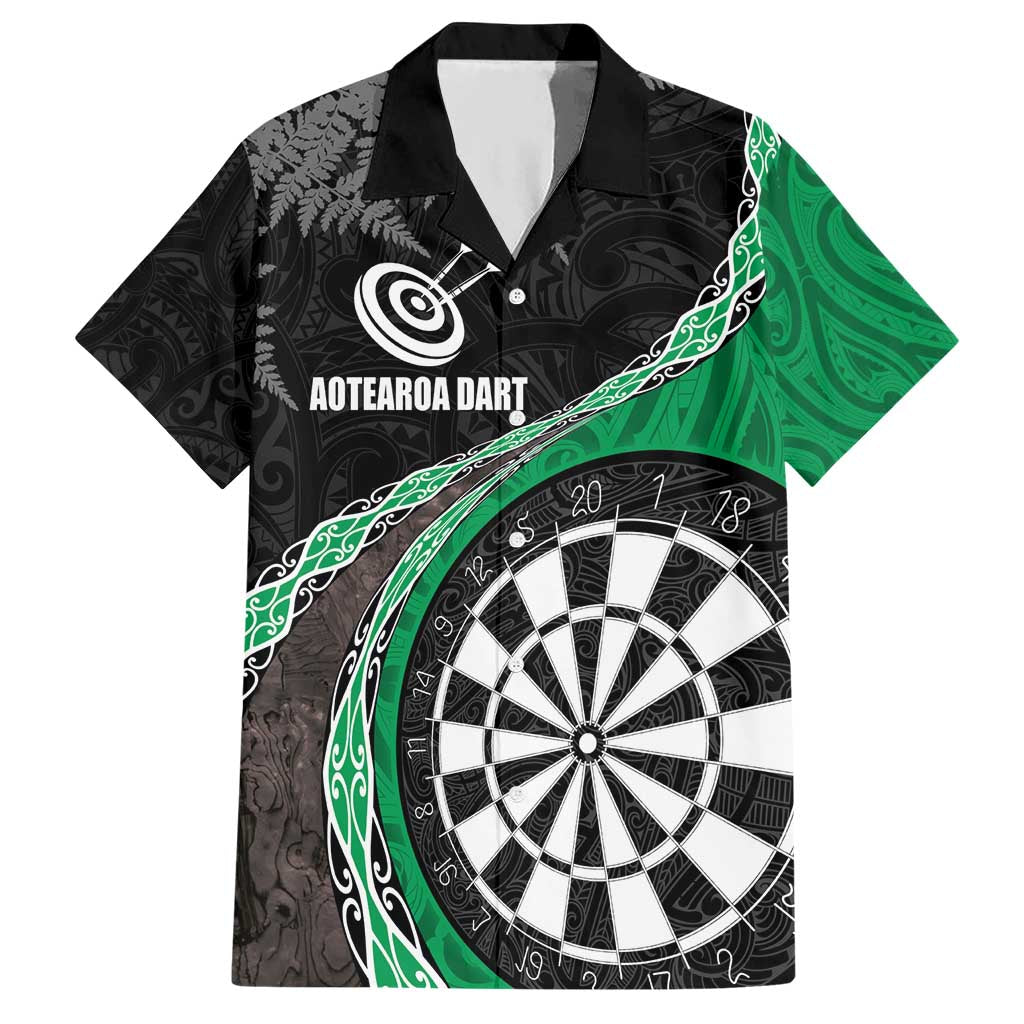 Personalised New Zealand Darts Hawaiian Shirt Koru Tribal Tattoo and Silver Fern Maori Pattern Green Color LT03 Green - Polynesian Pride