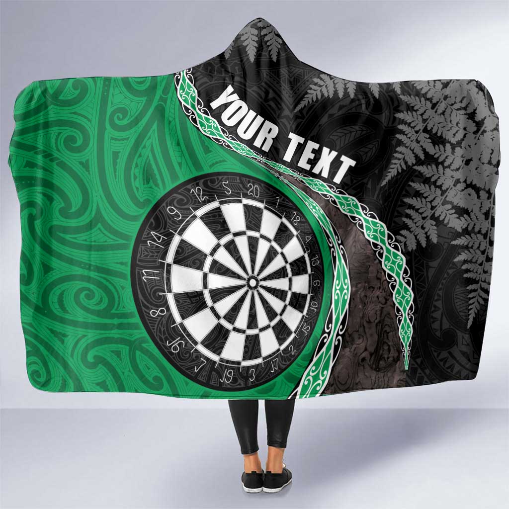 Personalised New Zealand Darts Hooded Blanket Koru Tribal Tattoo and Silver Fern Maori Pattern Green Color