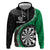 Personalised New Zealand Darts Hoodie Koru Tribal Tattoo and Silver Fern Maori Pattern Green Color