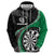 Personalised New Zealand Darts Hoodie Koru Tribal Tattoo and Silver Fern Maori Pattern Green Color