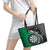 Personalised New Zealand Darts Leather Tote Bag Koru Tribal Tattoo and Silver Fern Maori Pattern Green Color