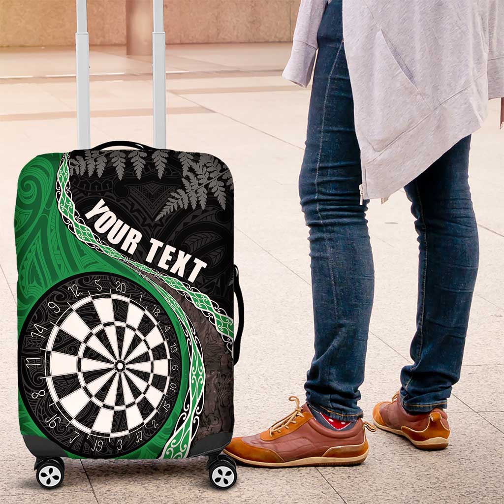 Personalised New Zealand Darts Luggage Cover Koru Tribal Tattoo and Silver Fern Maori Pattern Green Color