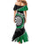 Personalised New Zealand Darts Mermaid Dress Koru Tribal Tattoo and Silver Fern Maori Pattern Green Color