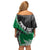 Personalised New Zealand Darts Off Shoulder Short Dress Koru Tribal Tattoo and Silver Fern Maori Pattern Green Color