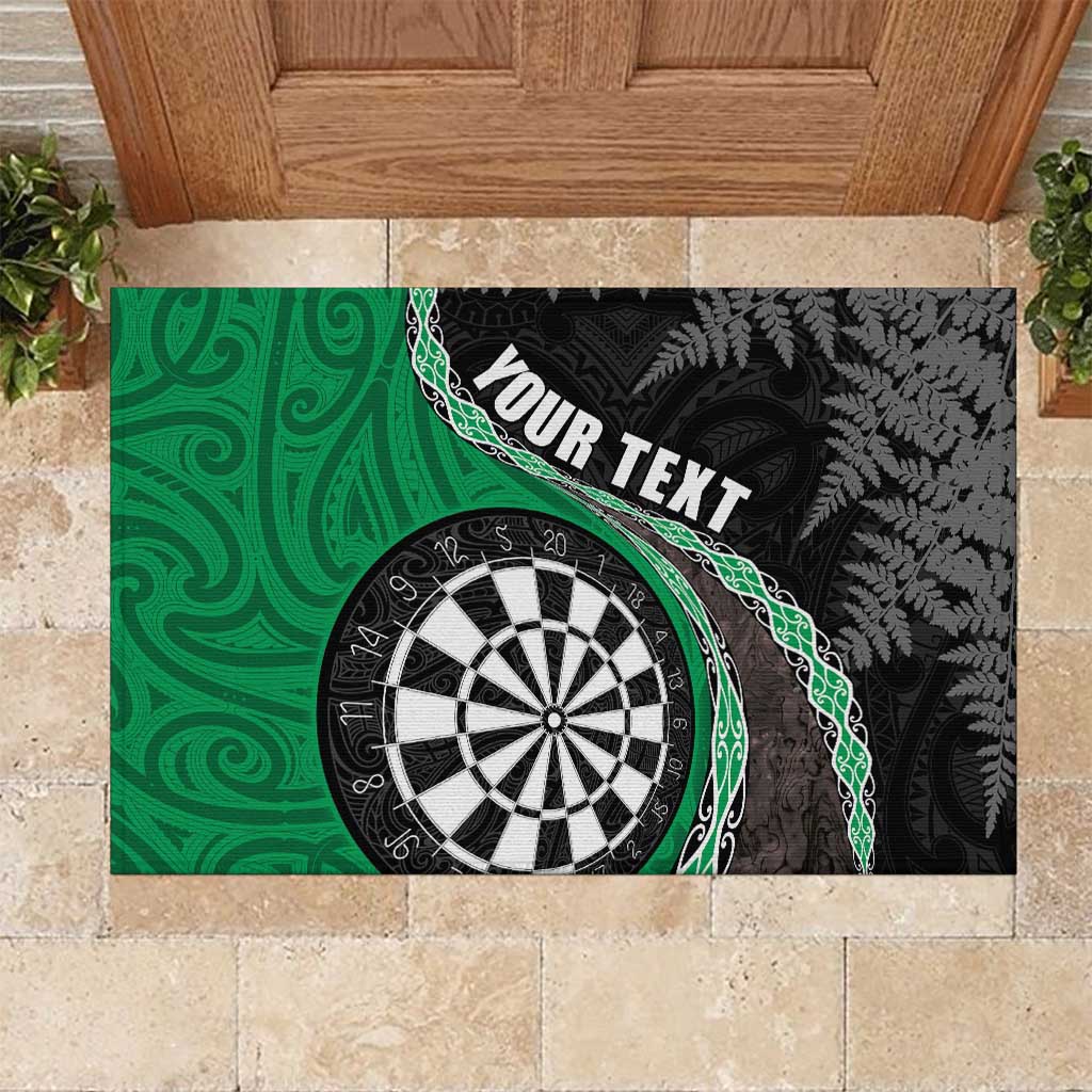 Personalised New Zealand Darts Rubber Doormat Koru Tribal Tattoo and Silver Fern Maori Pattern Green Color