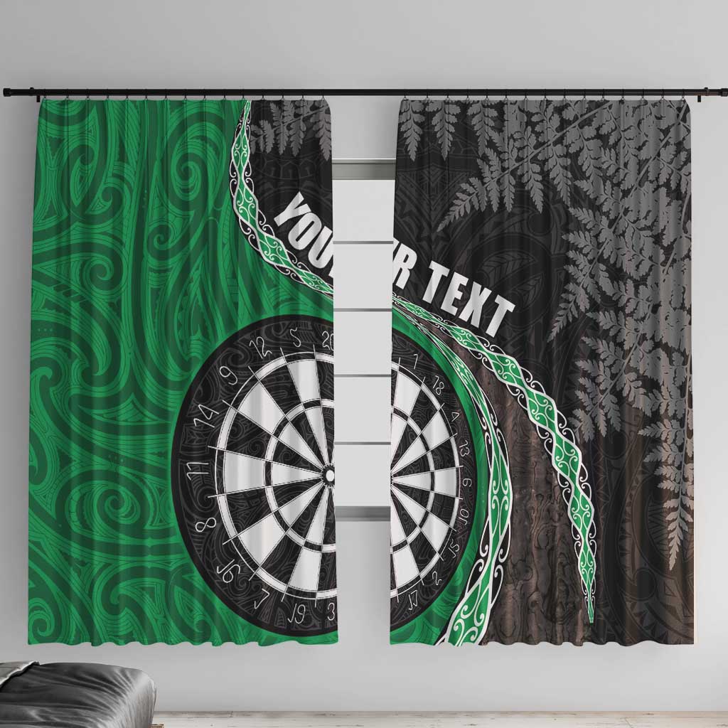 Personalised New Zealand Darts Window Curtain Koru Tribal Tattoo and Silver Fern Maori Pattern Green Color