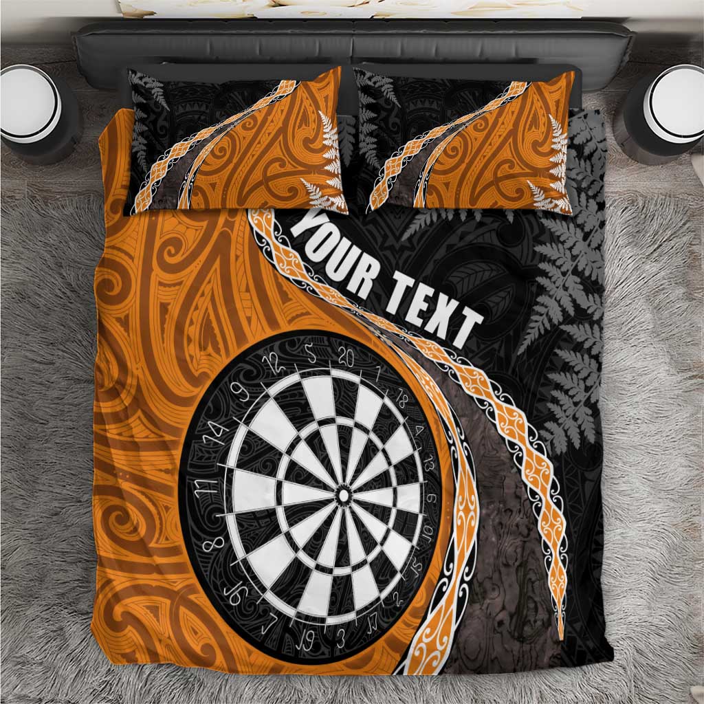 Personalised New Zealand Darts Bedding Set Koru Tribal Tattoo and Silver Fern Maori Pattern Orange Color LT03 Orange - Polynesian Pride