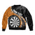 Personalised New Zealand Darts Bomber Jacket Koru Tribal Tattoo and Silver Fern Maori Pattern Orange Color