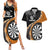 Personalised New Zealand Darts Couples Matching Summer Maxi Dress and Hawaiian Shirt Koru Tribal Tattoo and Silver Fern Maori Pattern Orange Color