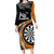 Personalised New Zealand Darts Family Matching Long Sleeve Bodycon Dress and Hawaiian Shirt Koru Tribal Tattoo and Silver Fern Maori Pattern Orange Color