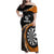 Personalised New Zealand Darts Family Matching Off Shoulder Maxi Dress and Hawaiian Shirt Koru Tribal Tattoo and Silver Fern Maori Pattern Orange Color