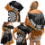 Personalised New Zealand Darts Family Matching Off Shoulder Short Dress and Hawaiian Shirt Koru Tribal Tattoo and Silver Fern Maori Pattern Orange Color