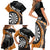 Personalised New Zealand Darts Family Matching Short Sleeve Bodycon Dress and Hawaiian Shirt Koru Tribal Tattoo and Silver Fern Maori Pattern Orange Color