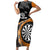 Personalised New Zealand Darts Family Matching Short Sleeve Bodycon Dress and Hawaiian Shirt Koru Tribal Tattoo and Silver Fern Maori Pattern Orange Color