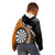 Personalised New Zealand Darts Kid Hoodie Koru Tribal Tattoo and Silver Fern Maori Pattern Orange Color