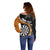 Personalised New Zealand Darts Off Shoulder Sweater Koru Tribal Tattoo and Silver Fern Maori Pattern Orange Color