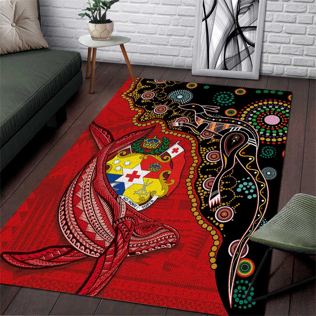 Tonga Ngatu and Australia Together Area Rug Polynesian Humpback Whale and Aboriginal Kangaroo LT03 Red - Polynesian Pride