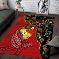 Tonga Ngatu and Australia Together Area Rug Polynesian Humpback Whale and Aboriginal Kangaroo LT03 Red - Polynesian Pride
