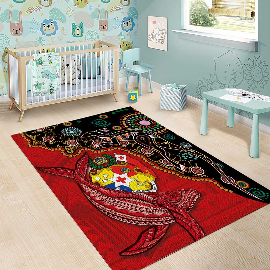 Tonga Ngatu and Australia Together Area Rug Polynesian Humpback Whale and Aboriginal Kangaroo LT03 - Polynesian Pride