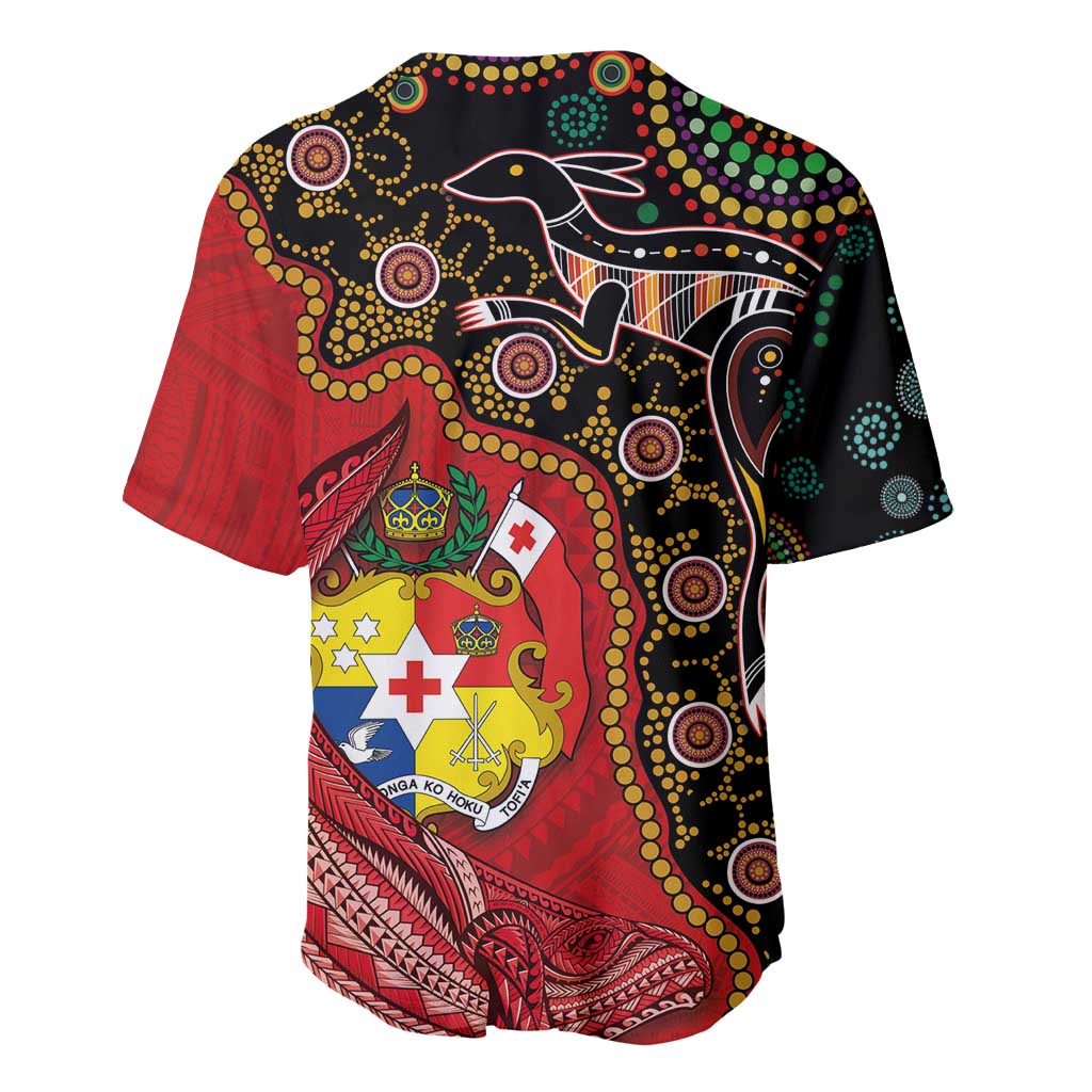 Tonga Ngatu and Australia Together Baseball Jersey Polynesian Humpback Whale and Aboriginal Kangaroo LT03 - Polynesian Pride