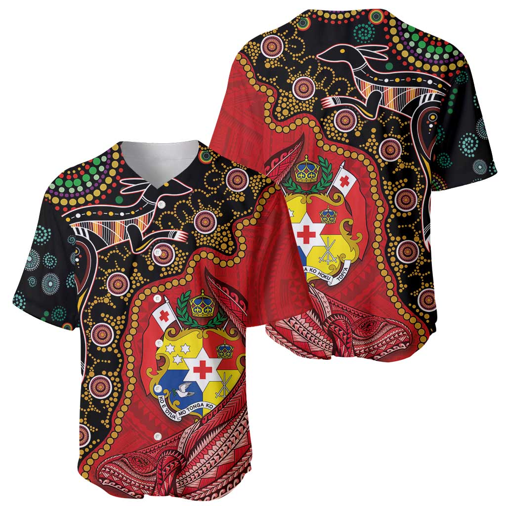 Tonga Ngatu and Australia Together Baseball Jersey Polynesian Humpback Whale and Aboriginal Kangaroo LT03 - Polynesian Pride