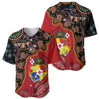 Tonga Ngatu and Australia Together Baseball Jersey Polynesian Humpback Whale and Aboriginal Kangaroo LT03 - Polynesian Pride