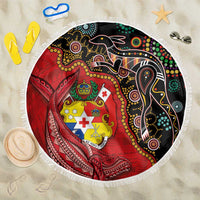Tonga Ngatu and Australia Together Beach Blanket Polynesian Humpback Whale and Aboriginal Kangaroo LT03 One Size 150cm Red - Polynesian Pride